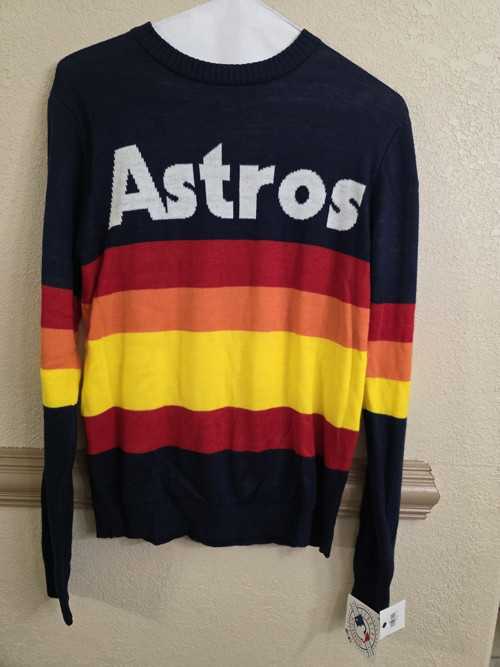 Cooperstown Collection  Navy Astros Crewneck  Stripes. Genuine Merchandise
